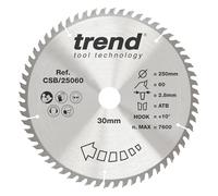 Trend Lame de Scie Circulaire pour Bois, 250 mm de Diamètre, 30 mm d'Alésage, 80 Dents, TCT, 3 mm de Trait de Scie, +15° Crochet, CSB/25080
