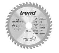 Trend Lame de scie circulaire pour stratifié et HPL, diamètre 140 mm, alésage 20 mm, 42 dents, trait de scie 1,8 mm, crochet +4°, TCT, finition super fine, CSB/PT14042