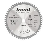 Trend Lame de scie circulaire pour stratifié et HPL, diamètre 184 mm, alésage 16 mm, 56 dents, trait de scie 2,6 mm, crochet +4°, TCT, finition super fine, CSB/PT18456