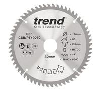 TREND Lame de scie circulaire pour stratifié et HPL, diamètre 190 mm, alésage 30 mm, 60 dents, trait de scie 2,6 mm, crochet +4°, TCT, finition, CSB/PT19060