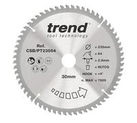 Trend Lame de scie circulaire pour stratifié et HPL, diamètre 235 mm, alésage 30 mm, 64 dents, trait de scie 2,8 mm, crochet +4°, TCT, finition super fine, CSB/PT23564
