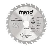 Trend Lame de scie circulaire sans fil bois 136 mm, 24 dents TCT, 20 mm