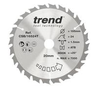 Trend Lame de Scie Circulaire sans Fil pour Bois, 165 mm de Diamètre, 15,88 mm d'Alésage, 24 Dents, TCT, 1,6 mm de Trait de Scie, +15° Crochet, CSB/16524TC