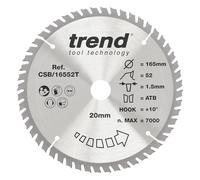 Trend Lame de Scie Circulaire sans Fil pour Bois, 165 mm de Diamètre, 20 mm d'Alésage, 52 Dents, TCT, 1,6 mm de Trait de Scie, +15° Crochet, CSB/16552T