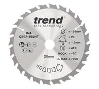Trend Lame de Scie Circulaire Sans Fil pour Bois, Diamètre 165 mm, Alésage 30 mm, 24 Dents, Trait de Coupe 1,5 mm, Angle d'Attaque +15°, TCT, Finition Moyenne, CSB/16524TB