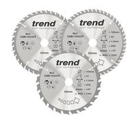Trend Lame de Scie Circulaire sans Fil pour Boiss, 165 mm de Diamètre, 20 mm d'Alésage, 24, 40 & 52 Dents, TCT, 1,5 mm de Trait de Scie, +15° Crochet, CSB/165/3PK/B