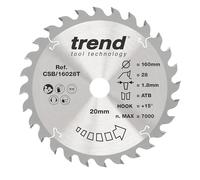 Trend Lame de scie circulaire sans fil Wood, diamètre 160 mm, alésage 20 mm, 28 dents, trait de scie 1,8 mm, crochet +15°, TCT, finition moyenne, CSB/16028T