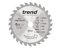 Trend Lame de scie circulaire sans fil Wood, diamètre 168 mm, alésage 20 mm, 28 dents, trait de scie 1,8 mm, crochet +15°, TCT, finition moyenne, CSB/16828T