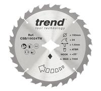 Trend Lame de Scie Circulaire Sans Fil Wood, Diamètre 190 mm, Alésage Diamant, 24 Dents, Trait de Scie 1,6 mm, Angle d'Attaque +25°, TCT, Finition Moyenne, CSB/19024TW