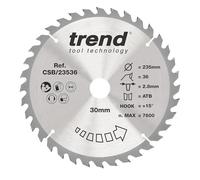 Trend Lame de scie circulaire Wood, diamètre 235 mm, alésage 30 mm, 36 dents, trait de scie 2,8 mm, crochet +15°, TCT, finition moyenne, CSB/23536