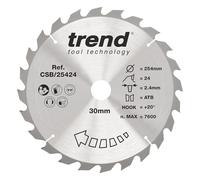 Trend Lame de scie circulaire Wood, diamètre 254 mm, alésage 30 mm, 24 dents, trait de scie 2,4 mm, crochet +20°, TCT, finition grossière, CSB/25424
