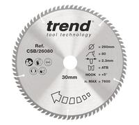 Trend Lame de scie circulaire Wood, diamètre 260 mm, alésage 30 mm, 80 dents, trait de scie 2,3 mm, crochet +5°, TCT, finition extra fine, CSB/26080