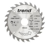 Trend Lame scie circulaire 165 mm, 24 dents TCT, 30 mm alésage +15° crochet