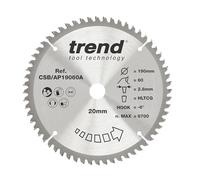 Trend Lame de Scie Circulaire Aluminium & Plastique, 190 mm de Diamètre, 30 mm d'Alésage, 60 Dents, TCT, 2,8 mm de Trait de Scie, -6° Crochet, CSB/AP19060