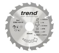 Trend Lame scie circulaire bois 165 mm, alésage 30 mm, 18T TCT +20° 2,4 mm