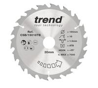 Trend Lame scie circulaire sans fil 190 mm, 18 dents TCT, alésage 30 mm | Coupe rapidement le bois en coupes grossières, trait de scie 1,5 mm et crochet +25°, CSB/19018TB