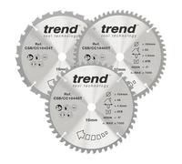 Trend Lames de Scie à Onglet Sans Fil Wood, Diamètre 184 mm, Alésage 16 mm, 24/48/60 Dents, Trait de Coupe 1,6 mm, Angle d'Attaque -5°, TCT, Finition Moyenne/Fine/Très Fine, Lot de 3, CSB/CC184/3PK