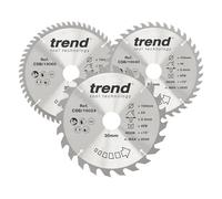 Trend Lames de Scie Circulaire pour Bois, 190 mm de Diamètre, 30 mm d'Alésage, 24, 40 & 60 Dents, TCT, 2,6 mm de Trait de Scie, +15° Crochet, CSB/190/3PK