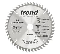 Trend Lames de Scie Circulaire pour Laminé & HPL, 160 mm de Diamètre, 20 mm d'Alésage, 48 Dents, TCT, 2,2 mm de Trait de Scie, +4° Crochet, CSB/PT16048