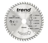 Trend Lames de Scie Circulaire pour Laminé & HPL, 165 mm de Diamètre, 20 mm d'Alésage, 48 Dents, TCT, 2,2 mm de Trait de Scie, +4° Crochet, CSB/PT16548