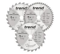 Trend Lames scie à onglets sans fil, Ø250 mm, alésage 30 mm, 24/48 dents, finition grossière/moyenne, 3 pièces, CSB/CC250/3/A