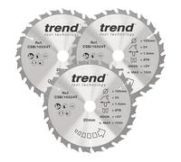 Trend Lames scie sans fil bois, Ø165 mm, alésage 20 mm, 24 dents, finition moyenne, 3 pièces, CSB/165/3PK/D