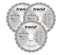 Trend Lames scie sans fil bois, Ø190 mm, alésage 30 mm, 24 dents, finition grossière, 3 pièces, CSB/190/3PK/A