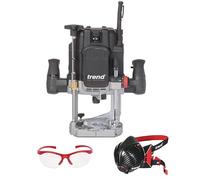 Trend T14 Ensemble Défonceuse et Sécurité Atelier, T14EK/EU Défonceuse à Plongée à Vitesse Variable (2300W, 12mm, 230V), Masque Anti-Poussière et Lunettes de Sécurité, T14/SAFE/SET/E