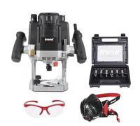 Trend T8 kit démarrage défonceuse, plongeuse 12 mm, 230 V, lot 6 fraises | Comprend une fraise plongeante T8 de 12 mm, un jeu de 6 fraises, un masque anti-poussière Air Stealth et des lunettes.