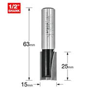 Trend Trade Fraise Droite Deux Flûtes, Queue 1/2 Pouce, Diamètre de Coupe 15mm, Plaquettes Carbure de Tungstène, TR40DX1/2TC