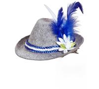 TrendandStylez Mini chapeau traditionnel sur pince à cheveux - Accessoire parfait pour Dirndl et pantalon en cuir - Bleu et rose - Chapeau bavarois avec plume et edelweiss - Accessoire parfait pour