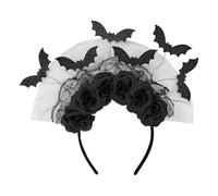 TrendandStylez Serre-tête gothique chauve-souris et roses noires | Bijou de tête d'Halloween avec dentelle et paillettes | Accessoire de costume de reine de vampire | Accessoire de cheveux sombre pour