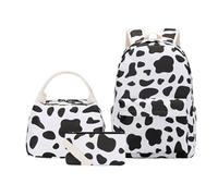 trendbris Sac à dos d'école multicolore pour cartable avec boîte à déjeuner et trousse à crayons mignon pour sacs à dos, Noir , taille unique
