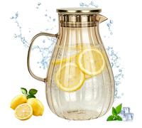 Trendecor Carafe en verre de 1,8 l avec couvercle, carafe à eau en verre borosilicate avec filtre en acier inoxydable, résistante à la chaleur pour boissons chaudes et froides, thé glacé, vin, café