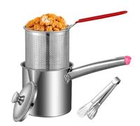 Trendecor Friteuse de 2 l, avec passoire, en acier inoxydable 304, filtre à huile, récipient à graisse, récipient à graisse avec clip et couvercle, récipient à graisse, en acier inoxydable, pour le