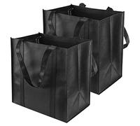 Trendecor Lot de 2 sacs de courses pliables - Noir - Avec poignées de transport - 38 x 35 x 25 cm - Avec longue anse - Idéal comme sac fourre-tout - Sac à main en tissu pour femme, Noir