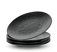 Trendecor Lot de 4 assiettes plates, 20 cm, réutilisables, en mélamine, noires, pour petit-déjeuner, café, dîner, gâteau, salade, collation