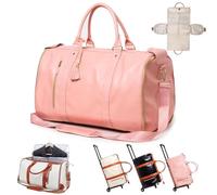 Trendfetchus Foldable Travel Bag 2.0, Multifunctional 2 in1 Convertible Large PU Leather Capacity Garment Duffle Bags, Foldable Rolling Travel Duffle Bag 2.0, with Wheels (B)