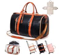 Trendfetchus Foldable Travel Bag 2.0, Multifunctional 2 in1 Convertible Large PU Leather Capacity Garment Duffle Bags, Foldable Rolling Travel Duffle Bag 2.0, with Wheels (A)