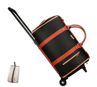 Trendfetchus Foldable Travel Bag 2.0 with Wheels, Expandable 60L PU Leather Carry-on, Water-Resistant & Trolley-Sleeve Compatible for Wrinkle-Free Trips (Black,Wheel Type)