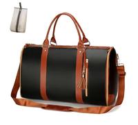 Trendfetchus Foldable Travel Bag 2.0 with Wheels, Expandable 60L PU Leather Carry-on, Water-Resistant & Trolley-Sleeve Compatible for Wrinkle-Free Trips (Black,Ordinary Type)