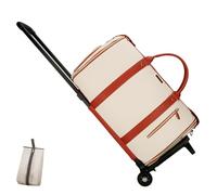 Trendfetchus Foldable Travel Bag 2.0 with Wheels, Expandable 60L PU Leather Carry-on, Water-Resistant & Trolley-Sleeve Compatible for Wrinkle-Free Trips (White,Wheel Type)