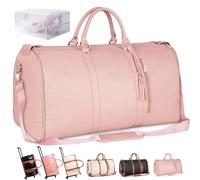 Trendfetchus Sac de voyage pliable 2.0 avec roulettes, multifonctionnel 2 en 1 convertible en cuir PU grande capacité sacs pour voyage et avion, avec roulettes de chariot, rose, Without wheels