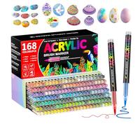 TrendGate 168 Couleurs Feutre Acrylique, Utilisation Multi-surface | Séchage Rapide, Marqueur Peinture Acrylique Pinceau Pour Papier, Verre, Galet, Métal, Plastique, Bois, Céramique, Textile