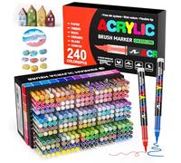 TrendGate 240 Couleurs Feutre Acrylique, Marqueur Peinture Acrylique Pinceau Pour Papier, Verre, Galet, Métal, Plastique, Bois, Oeuf, Céramique, Textile