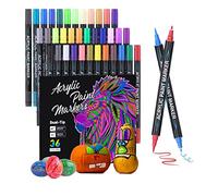 TrendGate 36 Couleurs Feutre Acrylique Double Pointe Fine et Pinceau - Marqueur Pour Papier, Verre, Galet, Métal, Plastique, Bois, Oeuf, Céramique, Textile