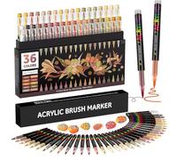 TrendGate 36 Couleurs Feutre Acrylique, Marqueur Peinture Acrylique Pinceau Pour Papier, Verre, Galet, Métal, Plastique, Bois, Oeuf, Céramique, Textile - Brun