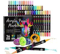 TrendGate 72 Couleurs 36 stylos Feutre Acrylique, Feutre Peinture Acrylic Double Pointe Pinceau, Marqueur Acrylique Pour Papier, Verre, Galet, Métal, Plastique, Bois, Oeuf, Céramique, Textile