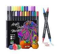 TrendGate Lot de 24 stylos acryliques imperméables à double pointe pour peinture sur bois, toile, verre, papier, céramique, œufs de Pâques, décoration, albums photo, etc.