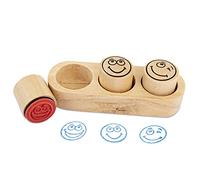 TRENDHAUS 952509 Lot de tampons pour Enseignant Smiley avec Bloc en Bois pour Enfants et Enseignants, 4 x 10 x 4 cm, en Bois, 4 x 10 x 4 cm